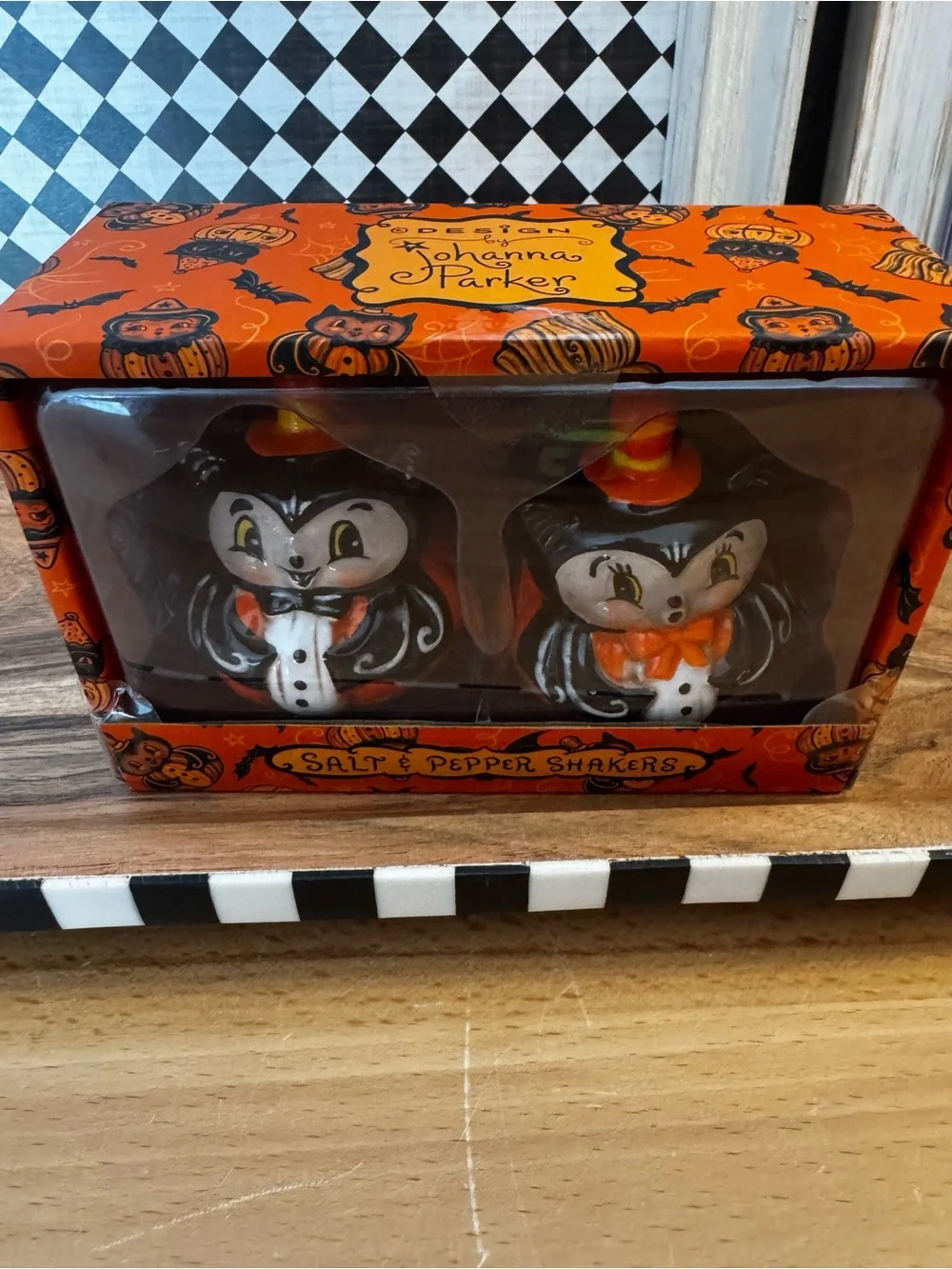 Johanna Parker Halloween Bat Salt & Pepper Shakers NIB